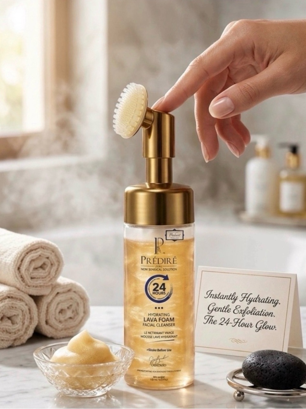 Predire Gold Lava Facial Cleansing Foam w/Silicone Scrub Brush ~ Retails $145